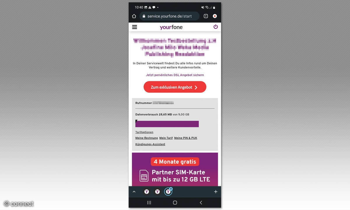 Service-App Test 2023 Yourfone Screenshot