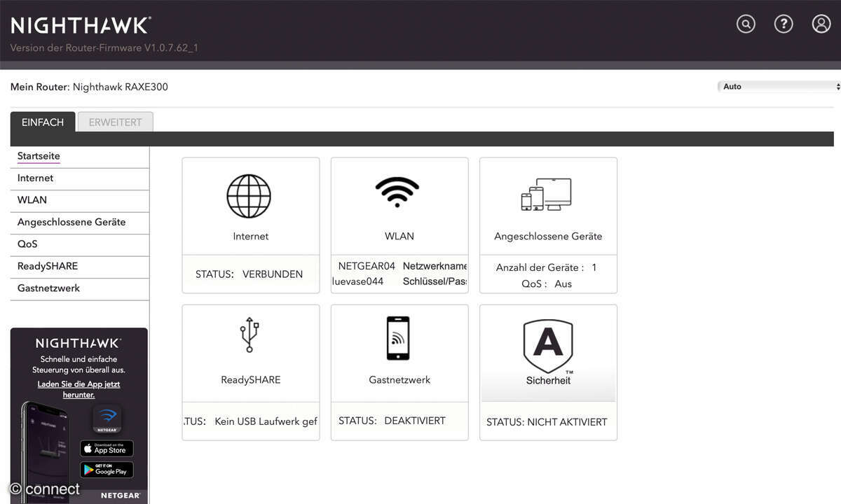 Netgear Nighthawk RAXE 300 im Test - Screenshot Einstellungen