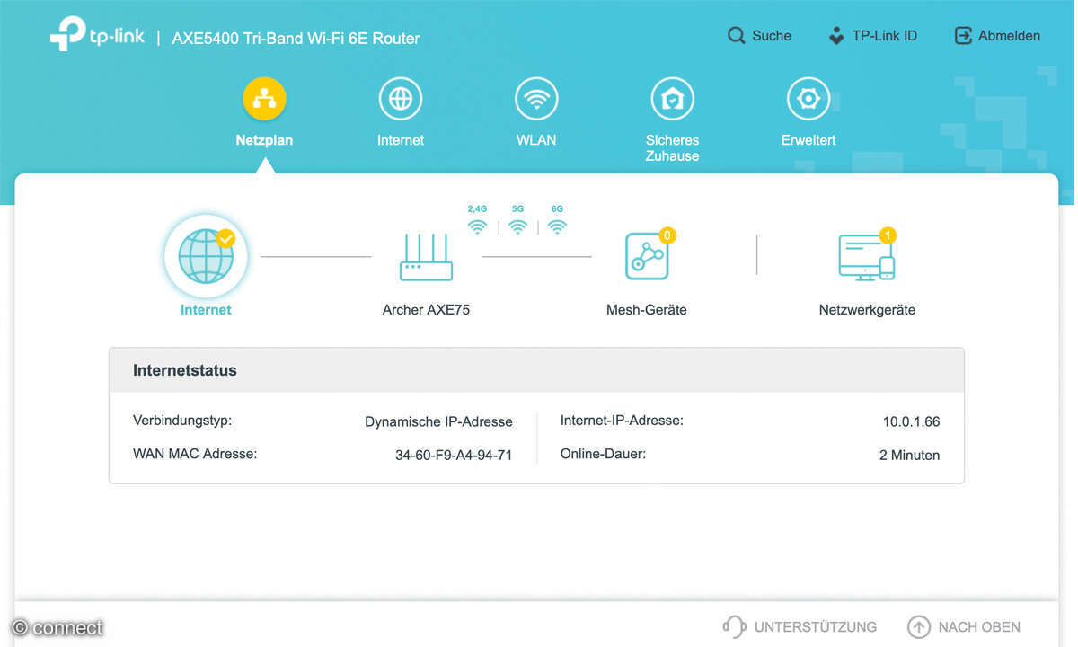 TP-Link Archer AXE 75 im Test - Screenshot Einstellungen