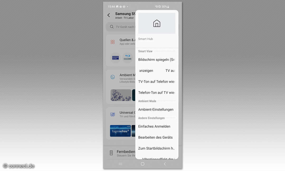 Samsung QD-OLED GQ65S95C im Test: Screenshot SmartThings 