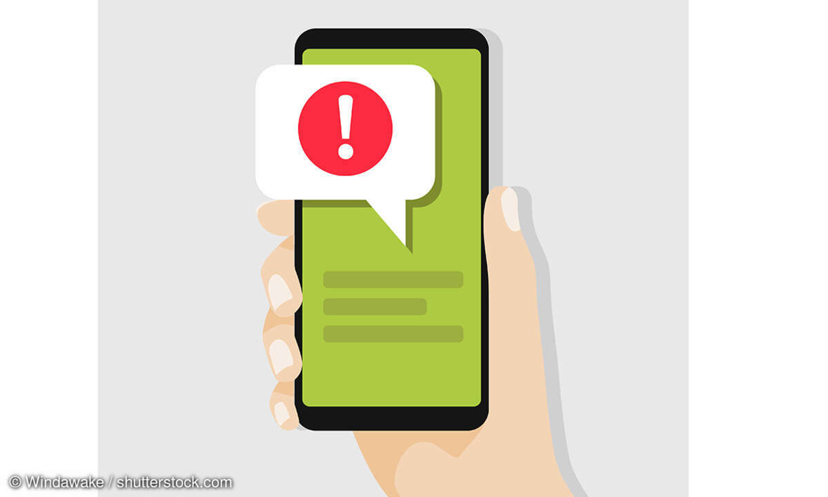 Illustration eines Smartphone mit einer Sprechblase mit einem Ausrufezeichen