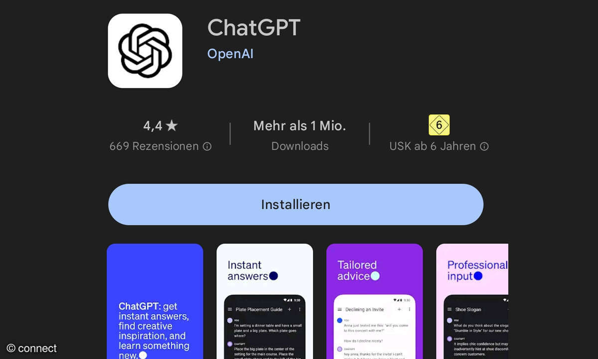 Im Play Store ist ChatGPT nun auch in Deutschland verfügbar.