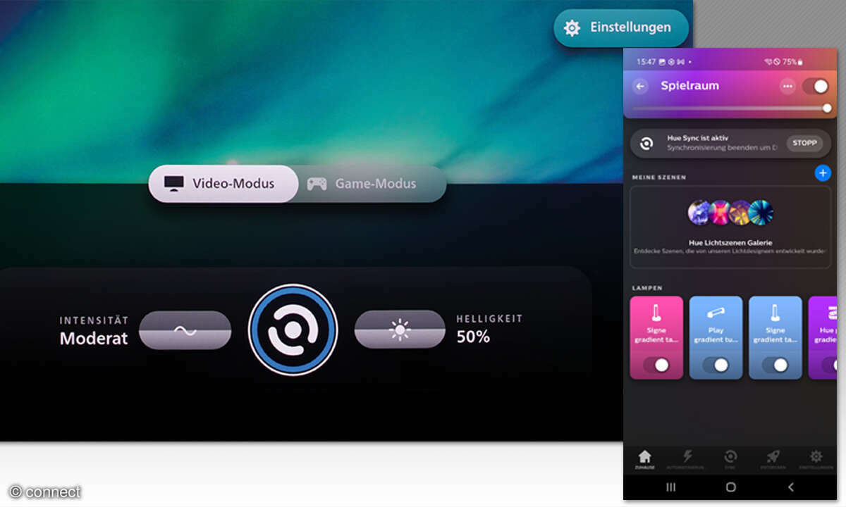 Samsung GQ77S95C im Test: Philips Hue Screenshots