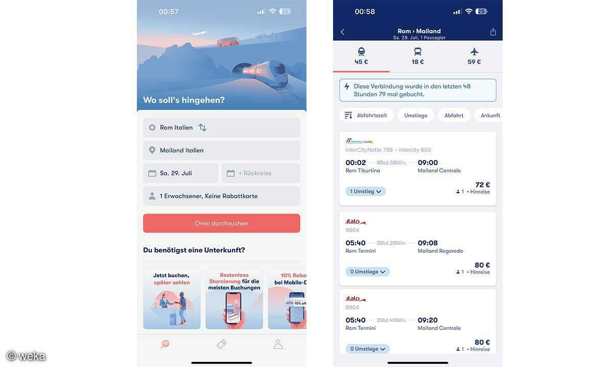 Rome2rio-App und BlaBlaCar-App
