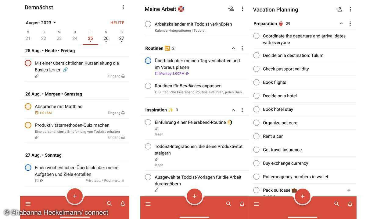 Screenshot der Oberfläche von Todoist