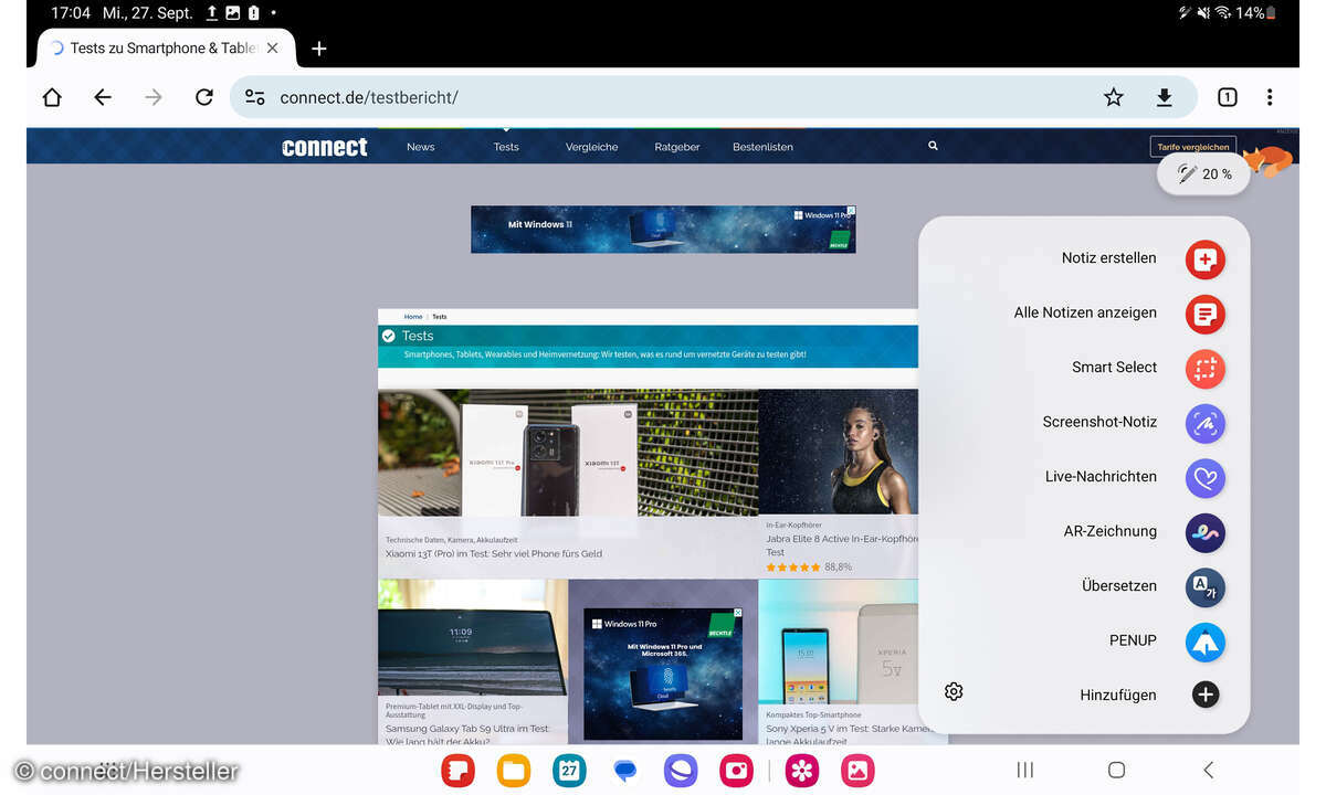 Samsung Galaxy Tab S9 S Pen Schnellzugriffsmenü