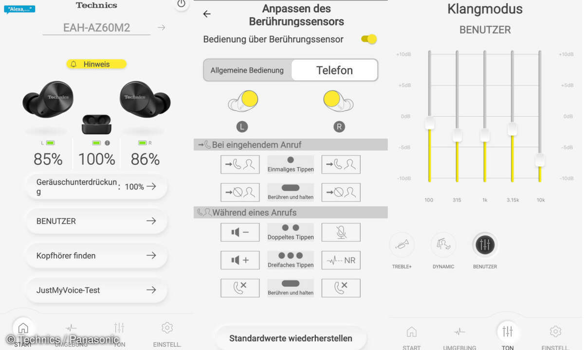 Die App des Technics EAH-AZ60M2 wurde umfangreich gestaltet.