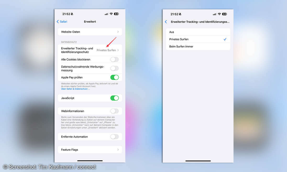 Apple iOS 17 Sicherheit Online-Tracking