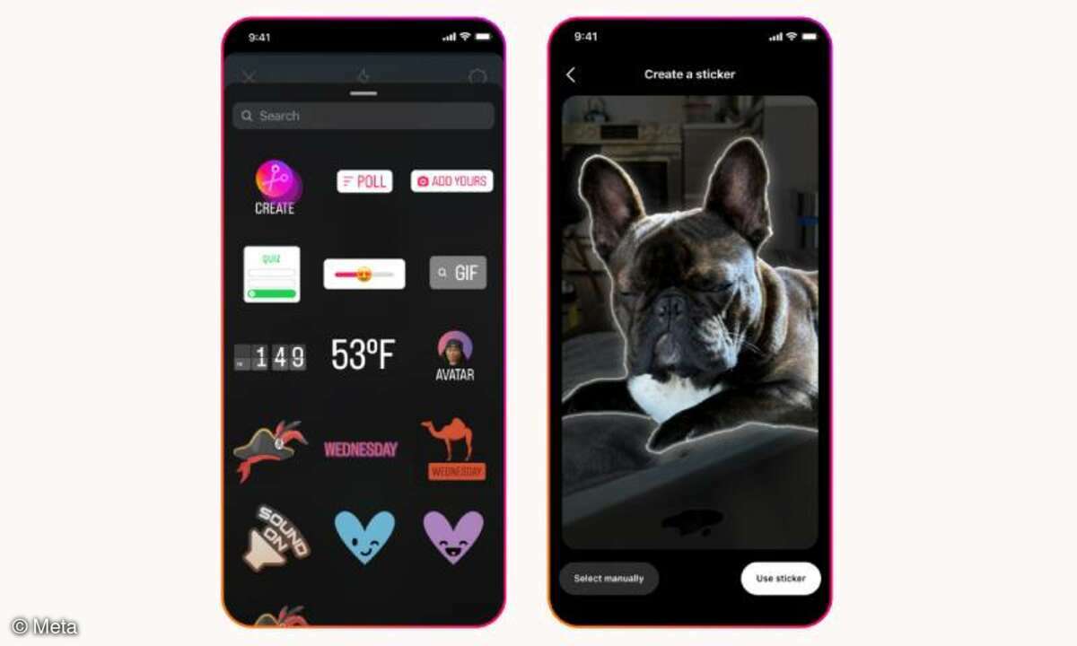 Smartphone-Display mit Sticker-Funktionen von Instagram.