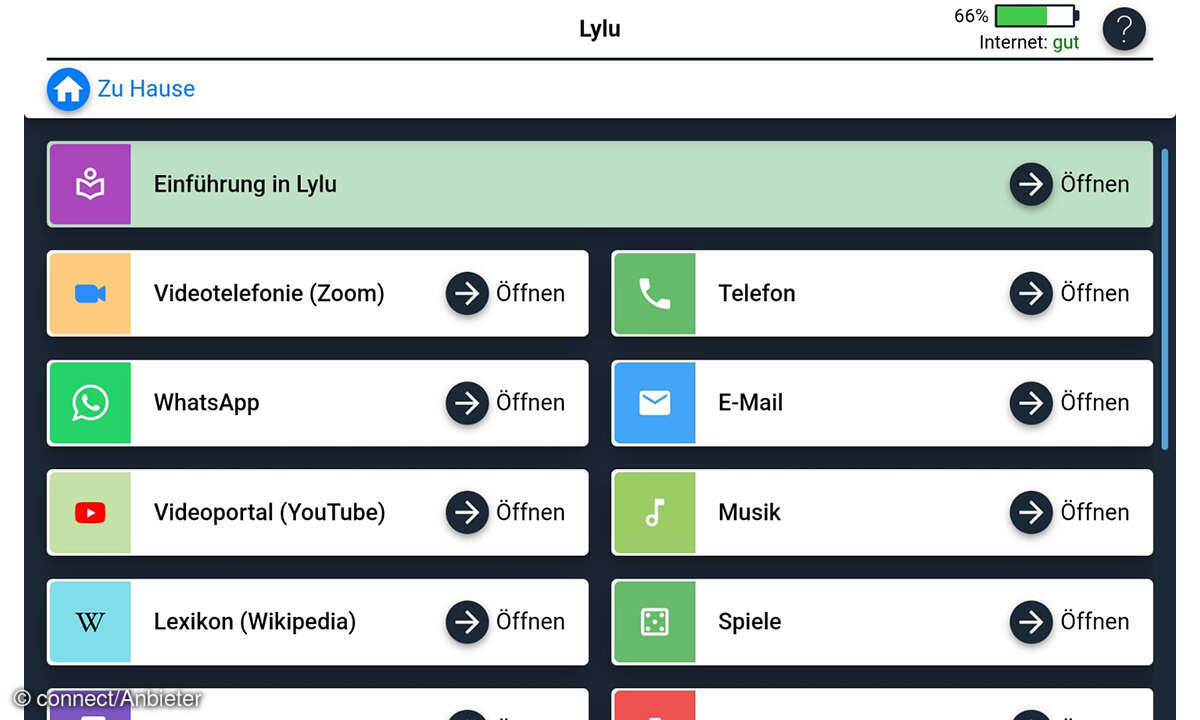 Lylu Tablet Screenshot Hauptmenü