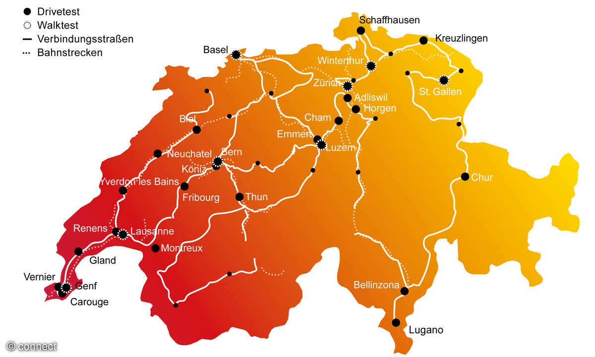 Mobilfunknetztests 2024: Route Schweiz