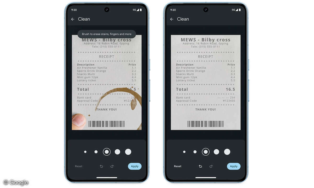 Eingescannte Dokumente lassen sich auf dem Pixel 8 mit einem Fingerwisch „reinigen“.