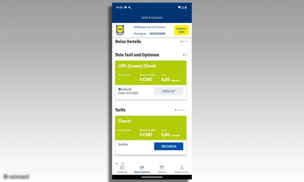 Lidl Connect Startbildschirm