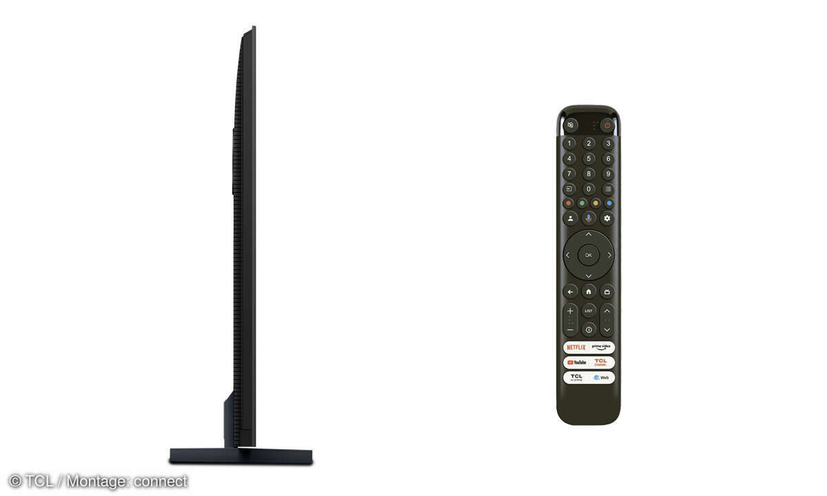 TCL 98C805 im Test: Seitenansicht und Fernbedienung