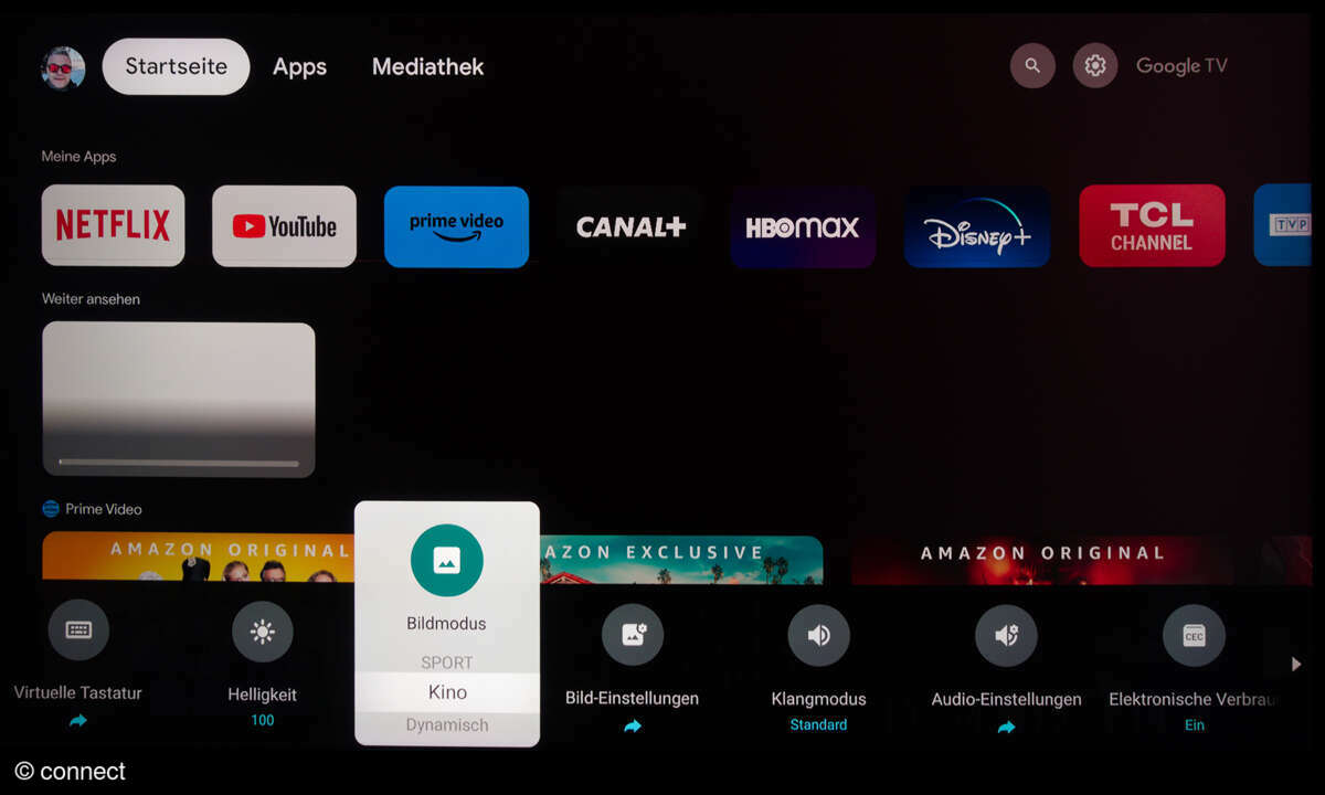 TCL 98C805 im Test: Screenshot Menü