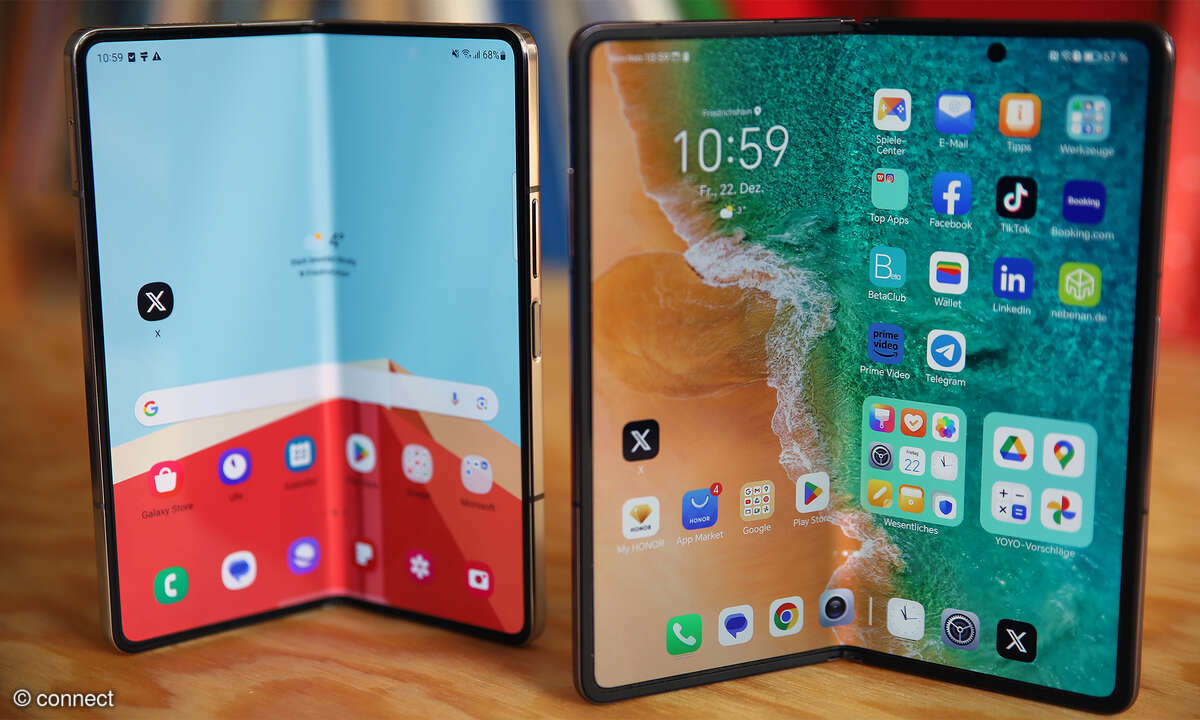 Honor Magic V2 versus Galaxy Fold 5 halboffen