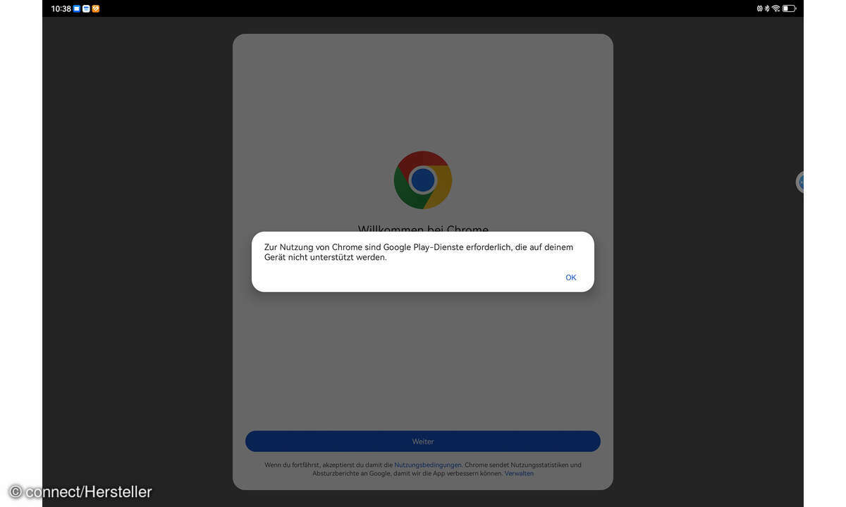 Huawei Matepad Pro-13.2 Test Screenshot Fehlermeldung