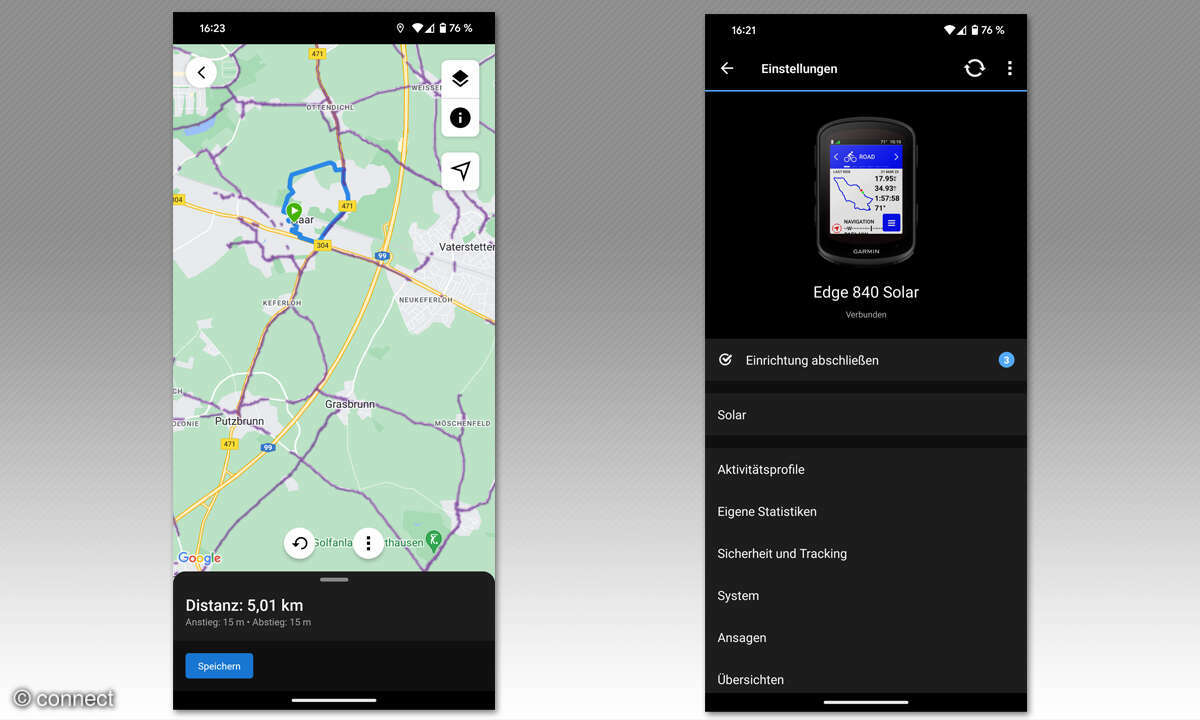 Garmin Edge 840 Solar im Test: App Screenshots
