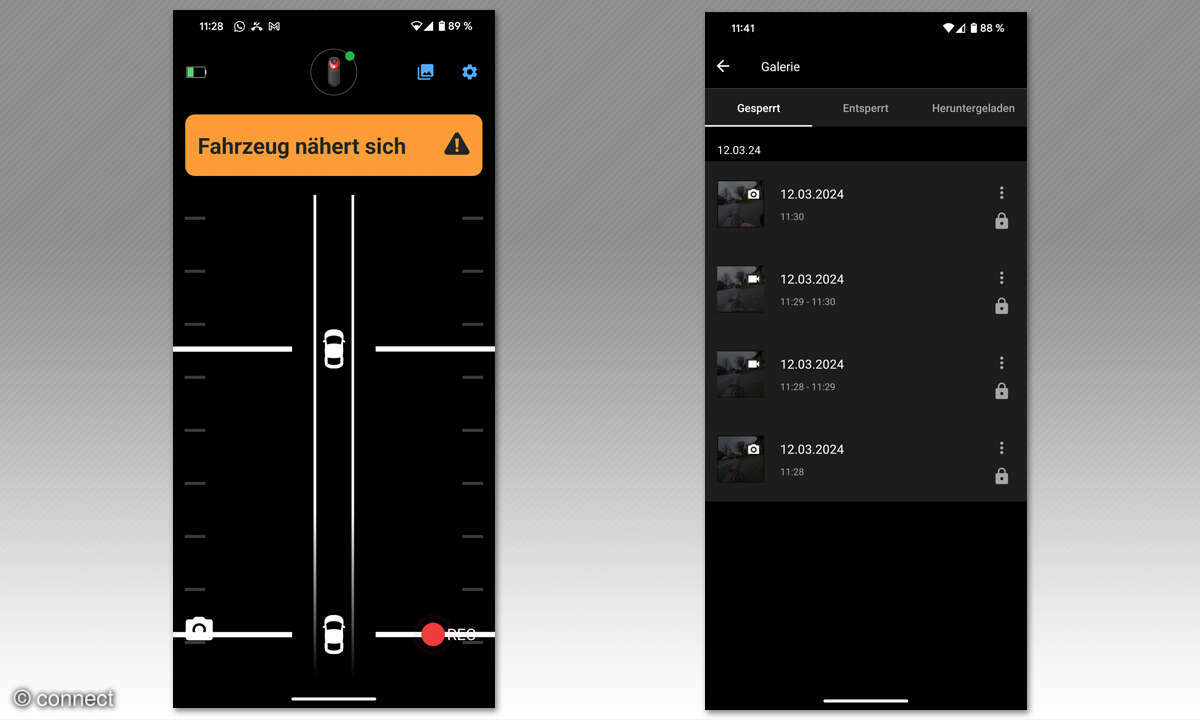 Garmin Varia RCT716 im Test: App Screenshots