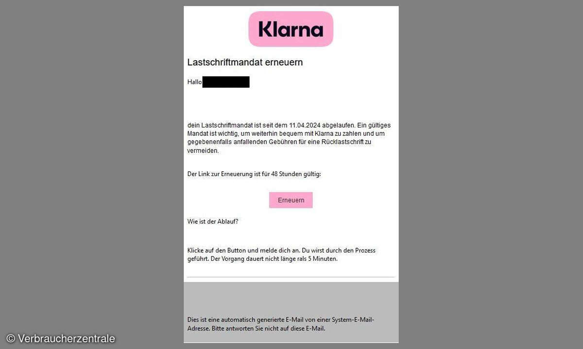screenshot klarna Phishing Betrug gefälschte Email
