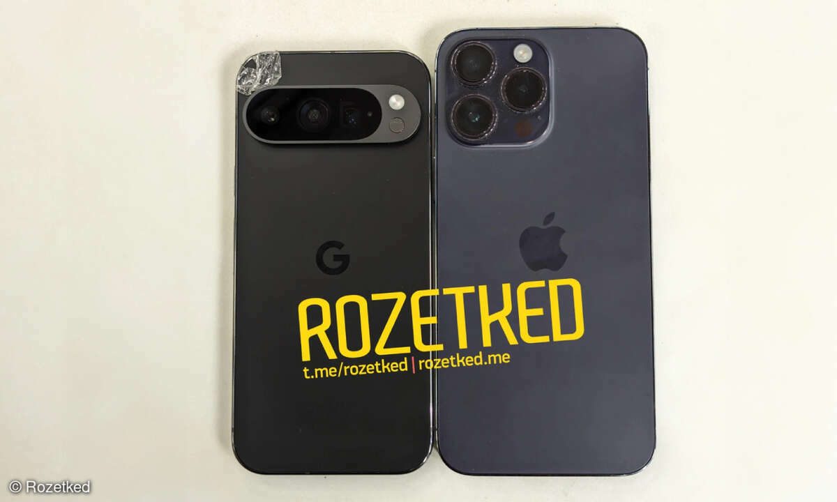 Googlw Pixel 9 Pro Prototyp neben iPhone 14 Pro Max
