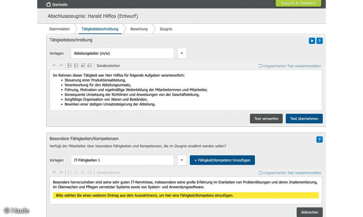 Online_Haufe-Zeugnis-Manager_Screenshot_Textbausteine
