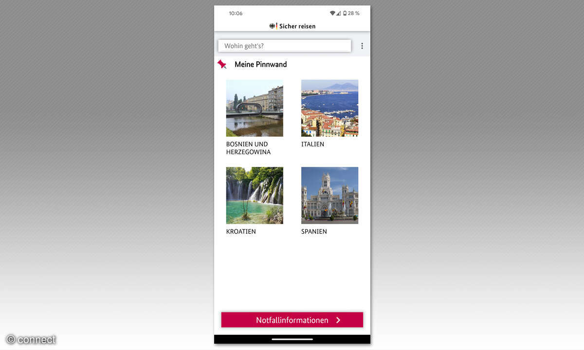 Sicher reisen - App Screenshot