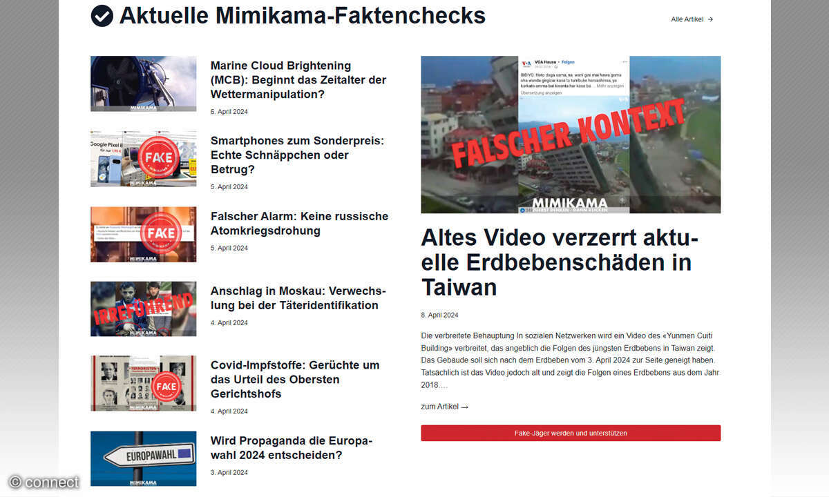 Fake-News erkennen und bekämpfen: Mimikama Screenshot