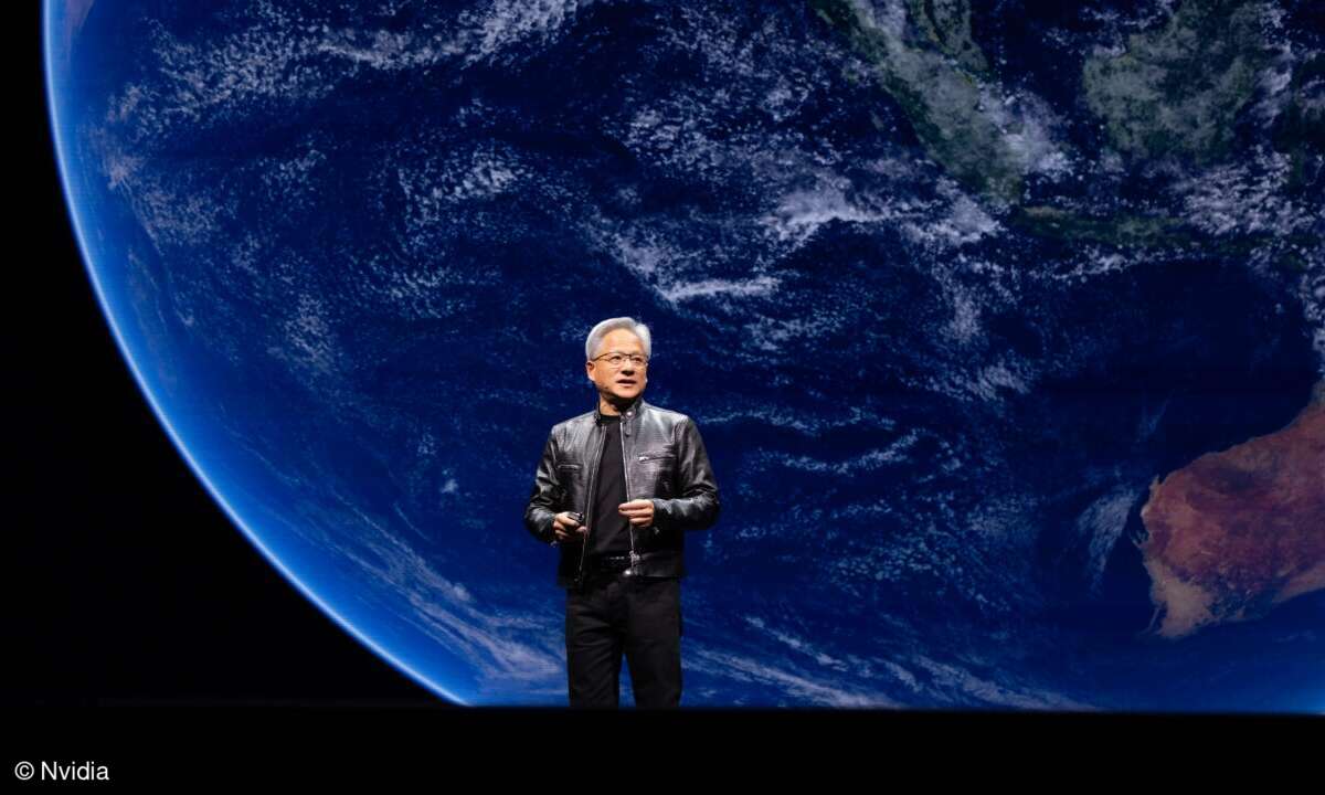 Der Nvidia-CEO Jen-Hsun Huang auf der Computex-Bühne während der Keynote.
