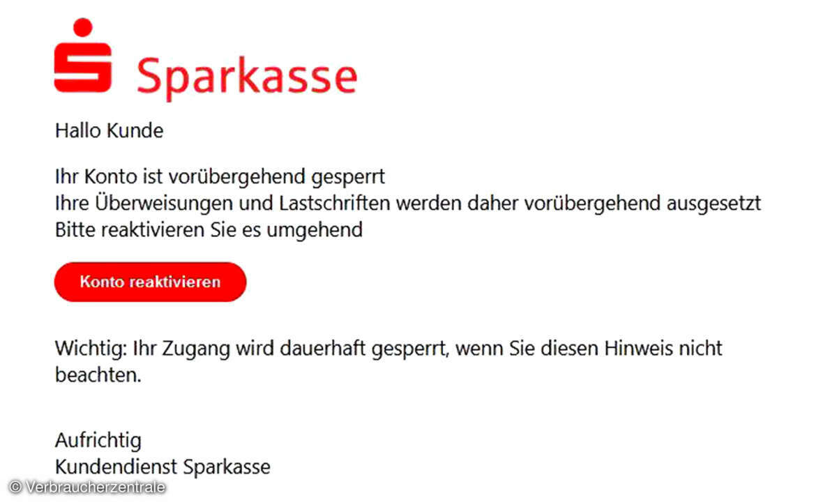 phisihing-mail screenshot sparkasse kontosperrung