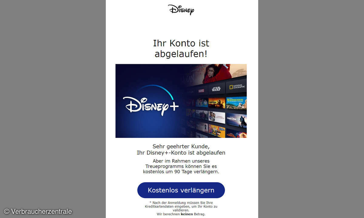 Phishing-Mail Screenshot Disney+