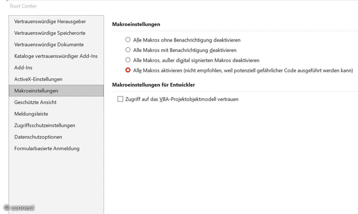 PowerPoint Präsentation mit ChatGPT erstellen: Screenshot Makroeinstellugen
