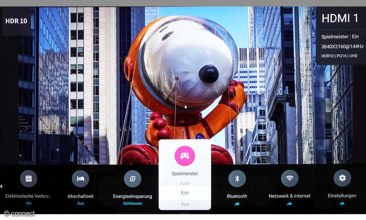 TCL 75C855 im Test: Screenshot Schnellmenü
