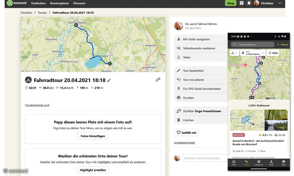 Komoot: Tour auf PC planen, unterwegs tracken und auf dem PC anzeigen