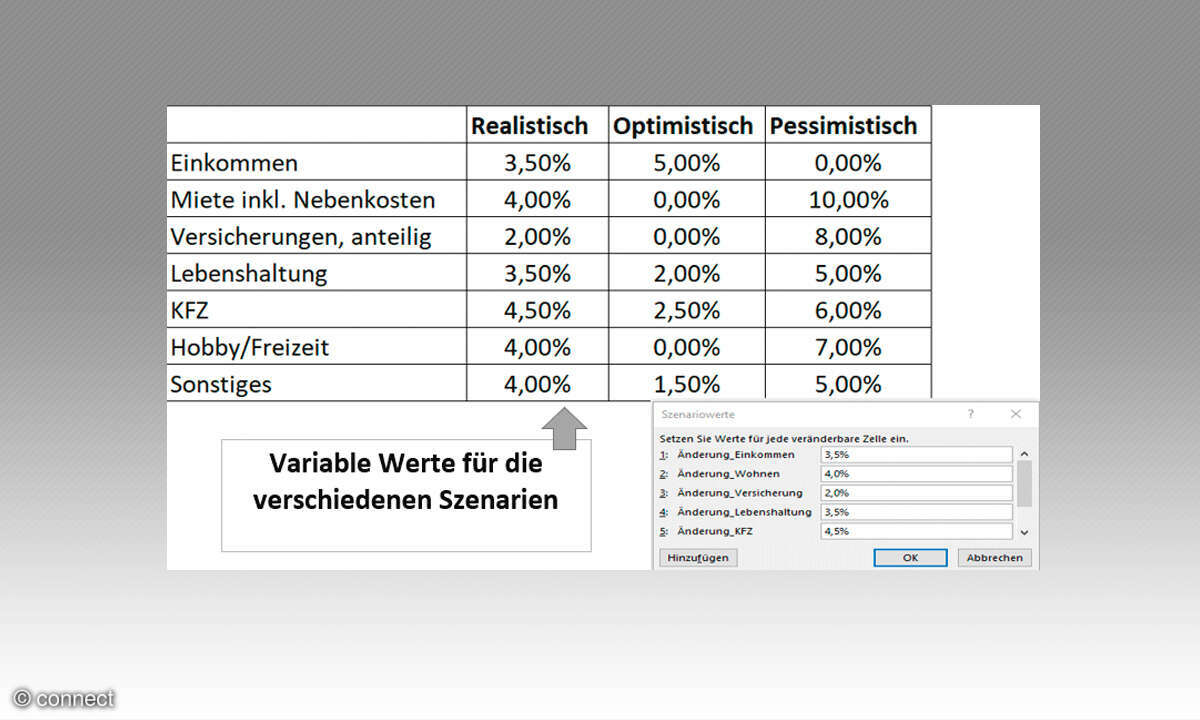 Excel Szenario-Manager: Screenshot 4 Szenariowerte