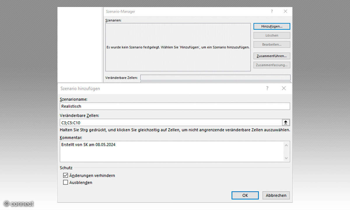 Excel Szenario-Manager: Screenshot 3 Szenario anlegen
