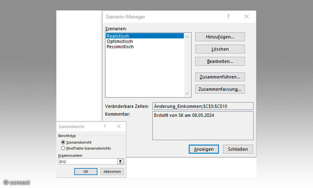 Excel Szenario-Manager: Screenshot 6 Szenariobericht
