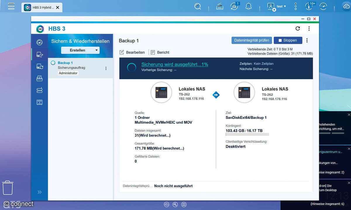 Qnap TS-262 im Test: Screenshot Backup