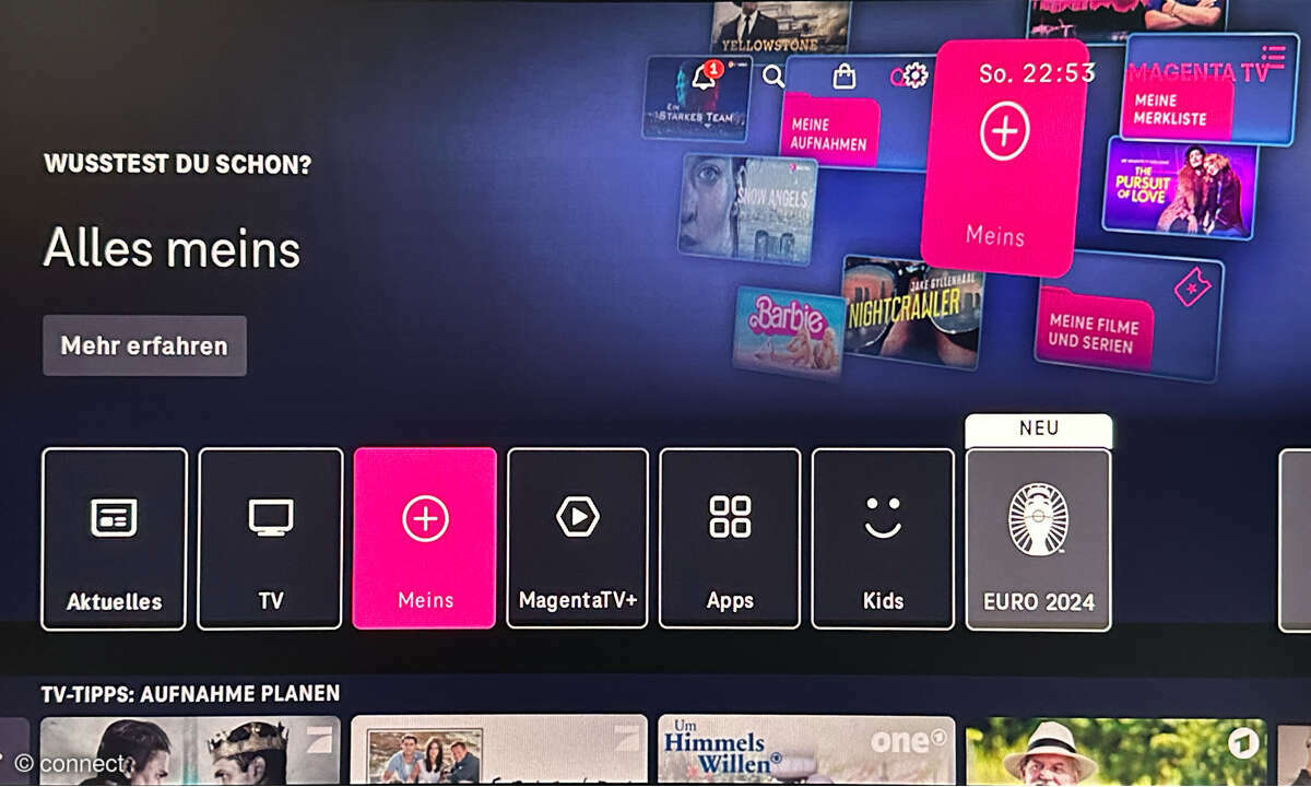 Telekom Magenta TV 2.0 im Test: Screenshot Schnellstartleiste