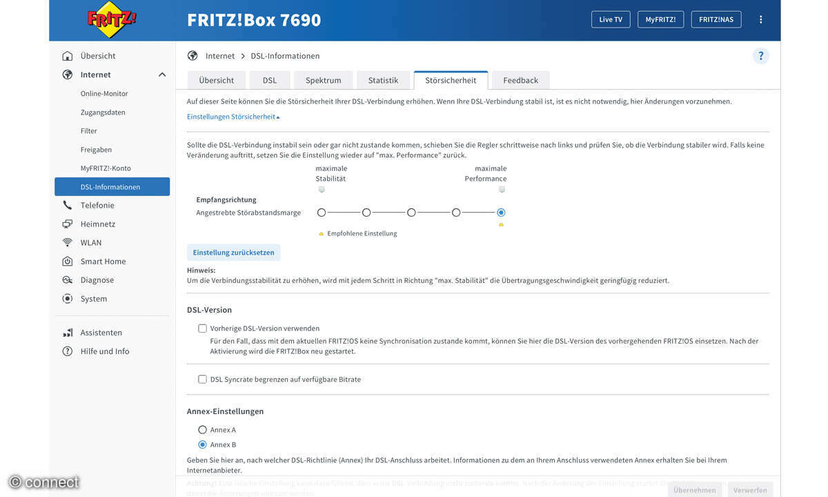 Fritz!Box Tipps: Screenshot DSL Tuning