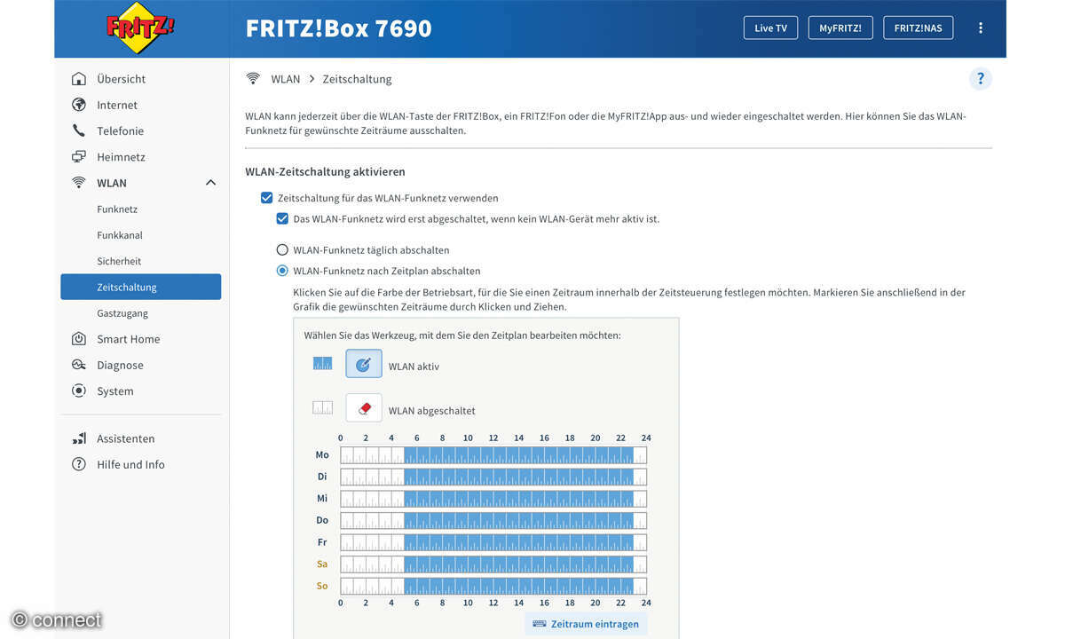 Fritz!Box Tipps: Screenshot WLAN-Zeitplan