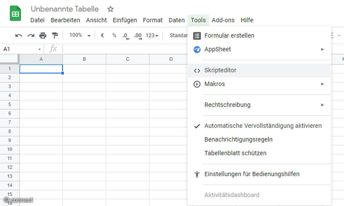 Wir machen unsere Tabelle bereit, via JSON Online-Daten importieren zu können.