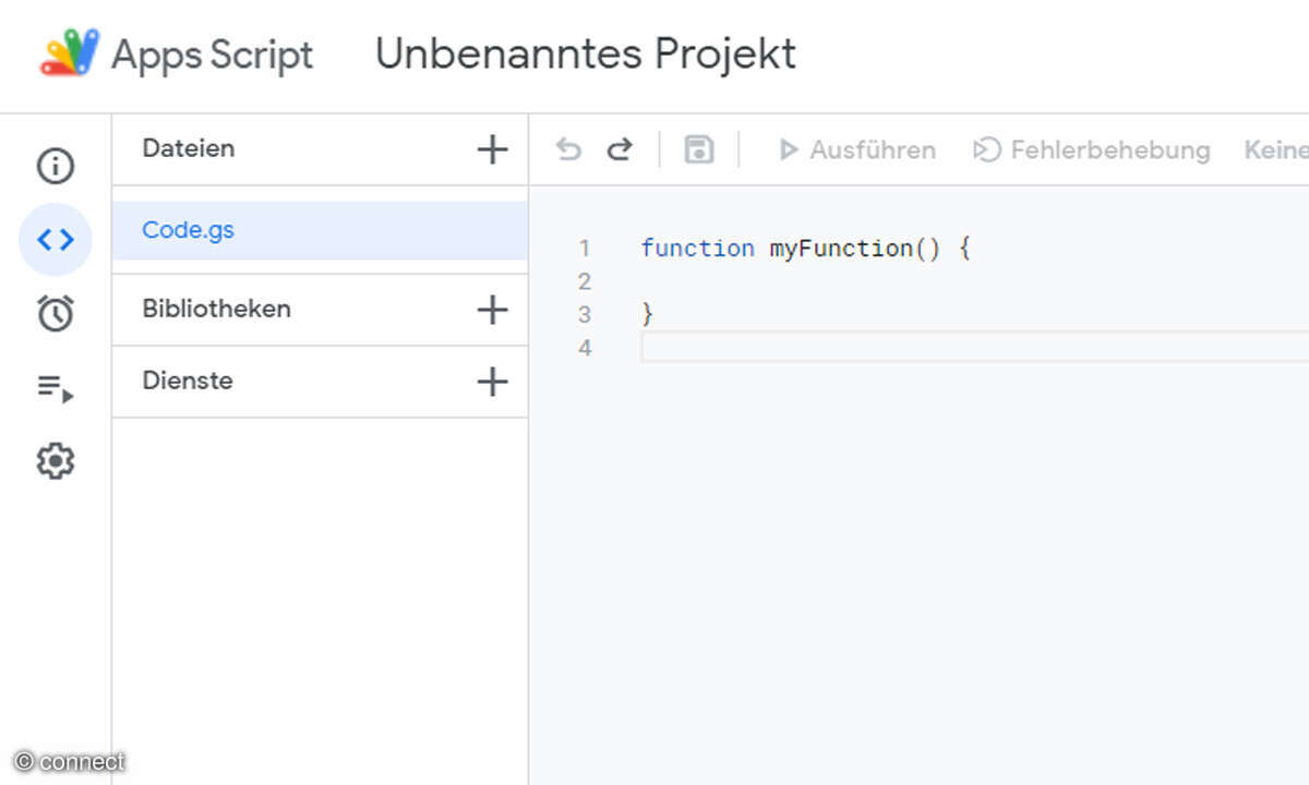 Hier erstellen wir das Skript ImportJSON.gs, damit wir unsere Tabelle für gängige Datenschnittstellen rüsten.