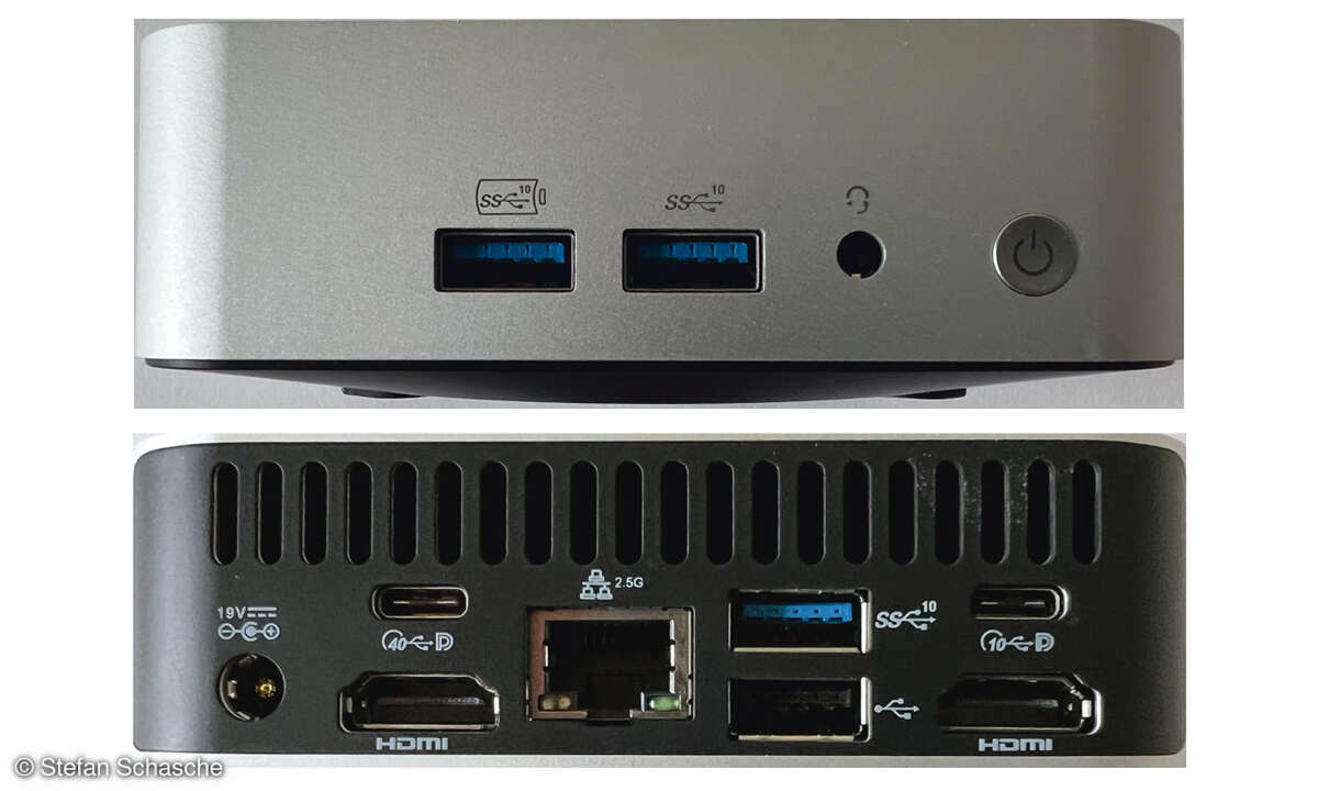 Geekom A8 Mini-PC im Test: Anschlüsse vorne und hinten