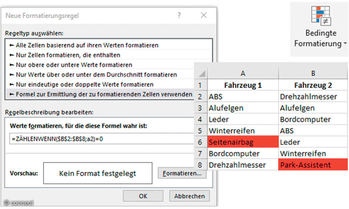 Excel & Co.: Datenvergleich in Tabellenkalkulationen: Screenshot ZÄHLENWENN