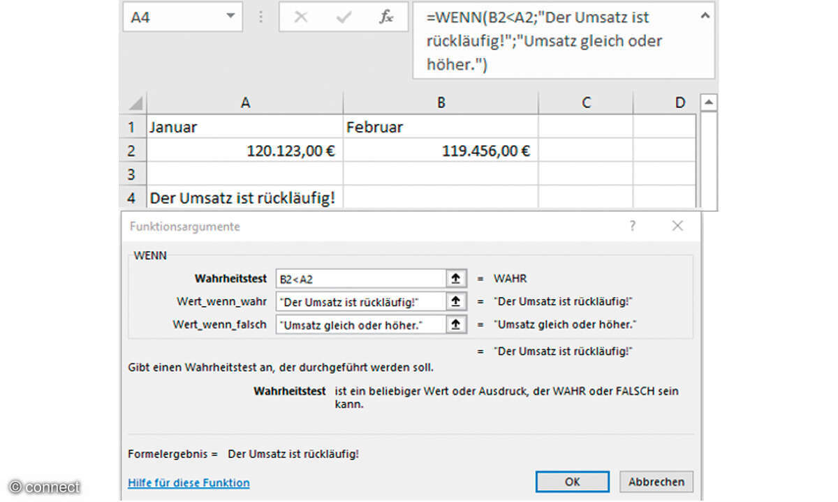 Excel & Co.: Datenvergleich in Tabellenkalkulationen: Screenshot WENN