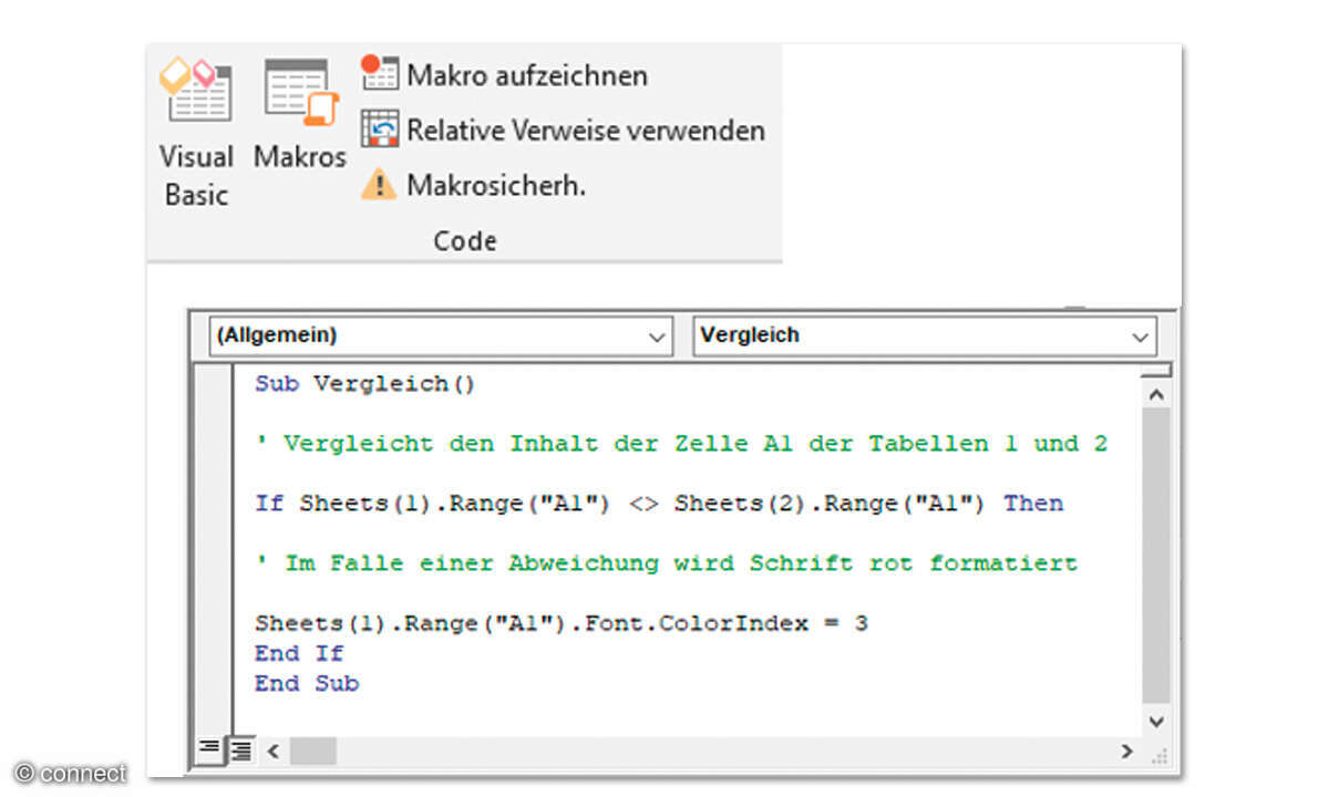Excel & Co.: Datenvergleich in Tabellenkalkulationen: Screenshot Vergleichsoperatoren