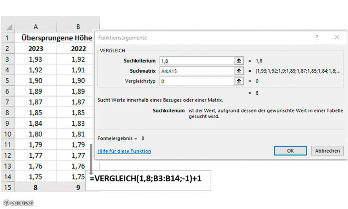 Excel & Co.: Datenvergleich in Tabellenkalkulationen: Screenshot VERGLEICH