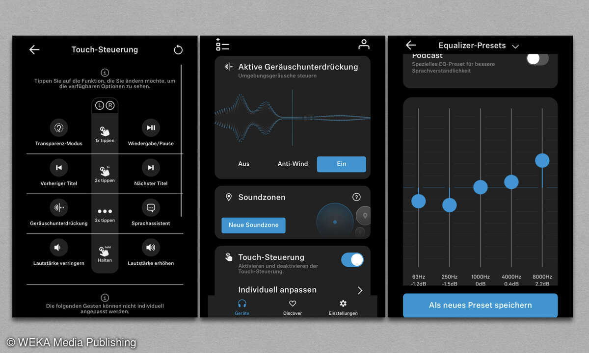 Die Companion-App ist gut gelungen. Es gibt einen 5-Band-EQ und viele weitere Einstellmöglichkeiten