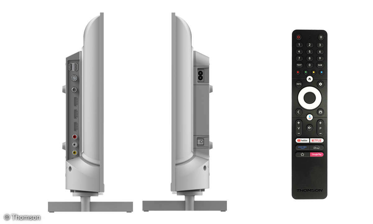 Thomson 24HA2S13CW im Test: Seitenansicht und Fernbedienung